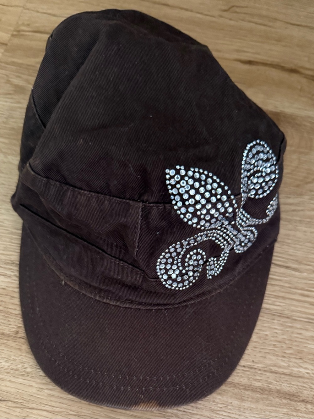 Brown Rhinestone Fleur-de-Lis Baseball Cap